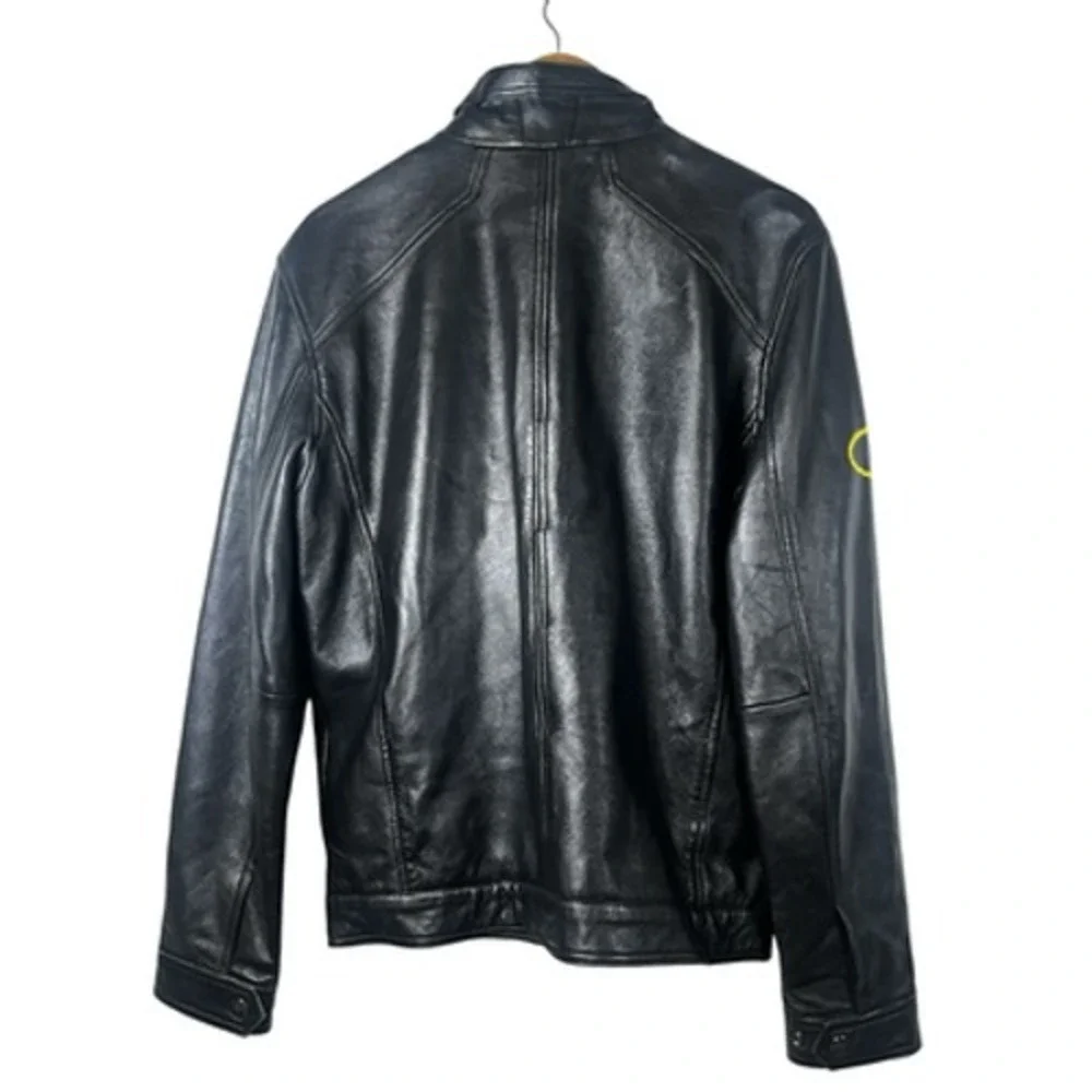 Michael Kors Leather Jacket Mens Medium Black Moto Full Zip Zipper Pockets